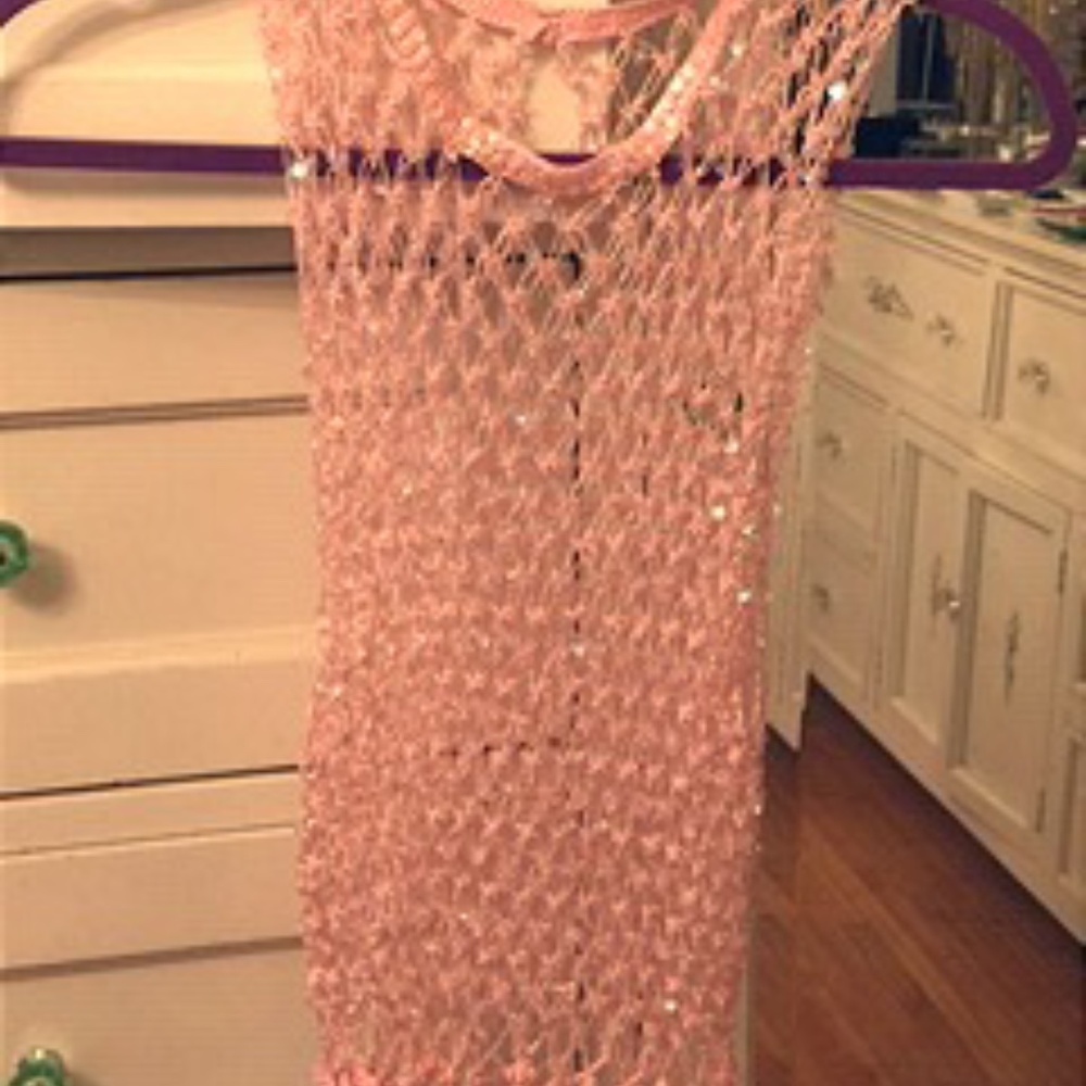 Pre-teen pink crocheted sequin jumper